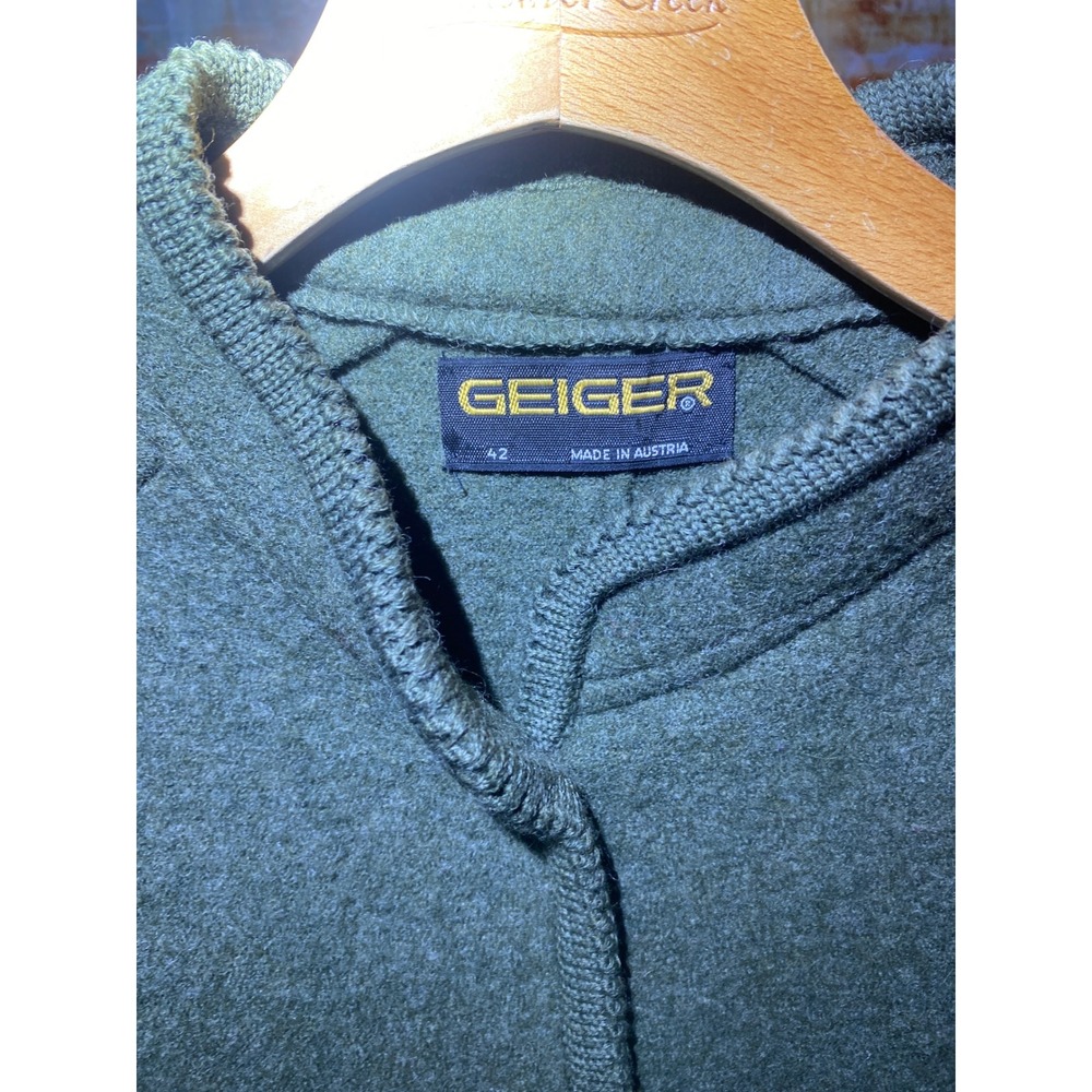 Geiger Austria Womens Boiled Wool Jacket Forest Green Tyrolean Button Cardigan L - Picture 5 of 7